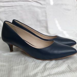 Navy pointed toe kitten heel pumps